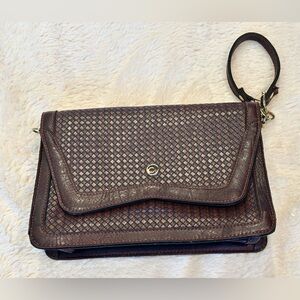 Etienne Aigner Woven Leather Handbag Vintage Wristlet Clutch - Brown / Burgundy